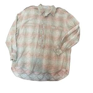 Radius Linen  Pink & Beige Plaid Long-Sleeve Men's Shirt Men’s SZ XL 🇮🇹